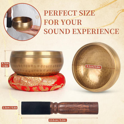 HandMade Meditation Singing Bowl: Tibetan Sound Bowl Set with Pure Tone, Sound Bath Bowl with Cushion, Mallet, Carry Bag, Spiritual Gift for Chakra Clearing, Yoga, Prayer, Relaxation (5 Inch)