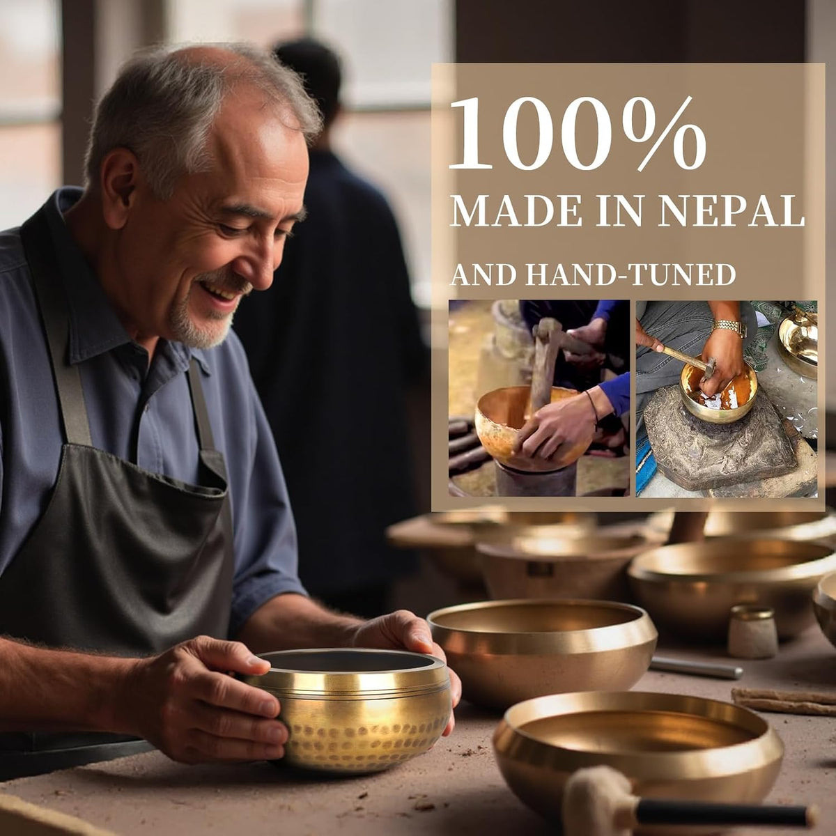 HandMade Meditation Singing Bowl: Tibetan Sound Bowl Set with Pure Tone, Sound Bath Bowl with Cushion, Mallet, Carry Bag, Spiritual Gift for Chakra Clearing, Yoga, Prayer, Relaxation (5 Inch)