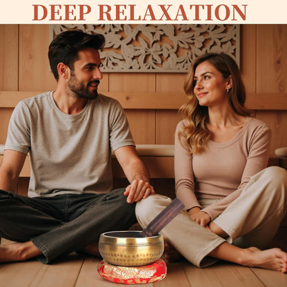 HandMade Meditation Singing Bowl: Tibetan Sound Bowl Set with Pure Tone, Sound Bath Bowl with Cushion, Mallet, Carry Bag, Spiritual Gift for Chakra Clearing, Yoga, Prayer, Relaxation (5 Inch)