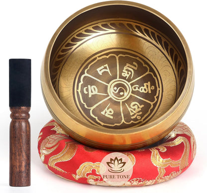 HandMade Meditation Singing Bowl: Tibetan Sound Bowl Set with Pure Tone, Sound Bath Bowl with Cushion, Mallet, Carry Bag, Spiritual Gift for Chakra Clearing, Yoga, Prayer, Relaxation (5 Inch)