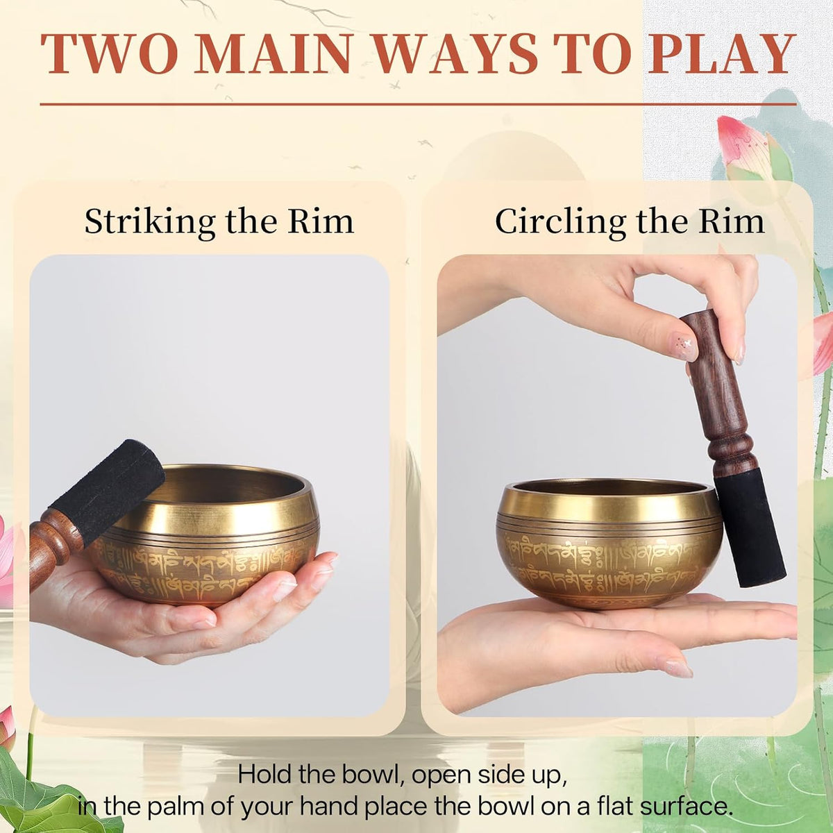 HandMade Meditation Singing Bowl: Tibetan Sound Bowl Set with Pure Tone, Sound Bath Bowl with Cushion, Mallet, Carry Bag, Spiritual Gift for Chakra Clearing, Yoga, Prayer, Relaxation (5 Inch)
