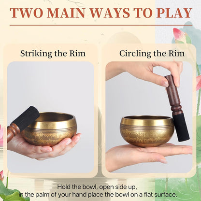 HandMade Meditation Singing Bowl: Tibetan Sound Bowl Set with Pure Tone, Sound Bath Bowl with Cushion, Mallet, Carry Bag, Spiritual Gift for Chakra Clearing, Yoga, Prayer, Relaxation (5 Inch)