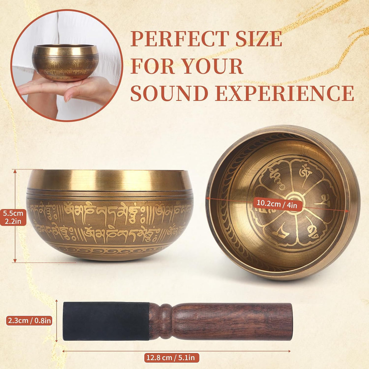 HandMade Meditation Singing Bowl: Tibetan Sound Bowl Set with Pure Tone, Sound Bath Bowl with Cushion, Mallet, Carry Bag, Spiritual Gift for Chakra Clearing, Yoga, Prayer, Relaxation (5 Inch)