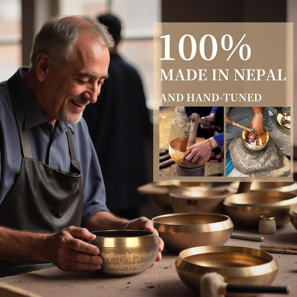 HandMade Meditation Singing Bowl: Tibetan Sound Bowl Set with Pure Tone, Sound Bath Bowl with Cushion, Mallet, Carry Bag, Spiritual Gift for Chakra Clearing, Yoga, Prayer, Relaxation (5 Inch)