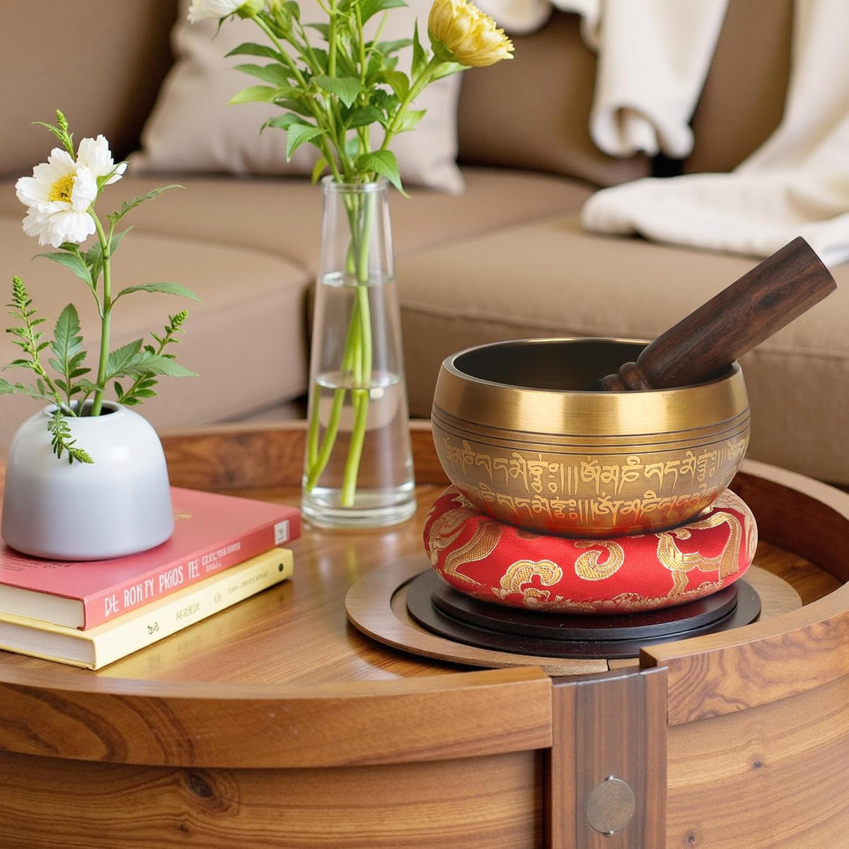 HandMade Meditation Singing Bowl: Tibetan Sound Bowl Set with Pure Tone, Sound Bath Bowl with Cushion, Mallet, Carry Bag, Spiritual Gift for Chakra Clearing, Yoga, Prayer, Relaxation (5 Inch)