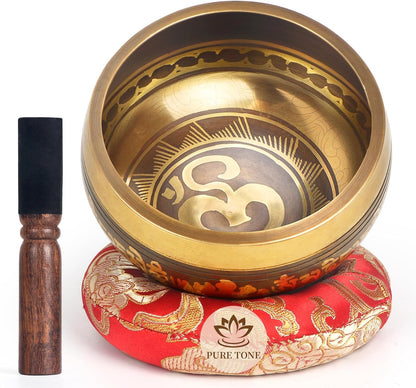 HandMade Meditation Singing Bowl: Tibetan Sound Bowl Set with Pure Tone, Sound Bath Bowl with Cushion, Mallet, Carry Bag, Spiritual Gift for Chakra Clearing, Yoga, Prayer, Relaxation (5 Inch)