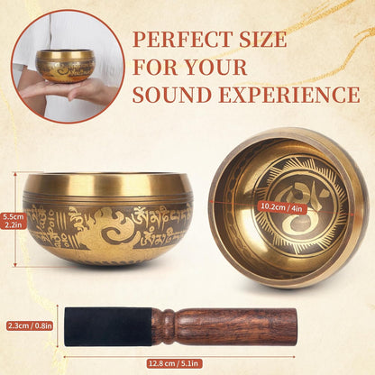 HandMade Meditation Singing Bowl: Tibetan Sound Bowl Set with Pure Tone, Sound Bath Bowl with Cushion, Mallet, Carry Bag, Spiritual Gift for Chakra Clearing, Yoga, Prayer, Relaxation (5 Inch)