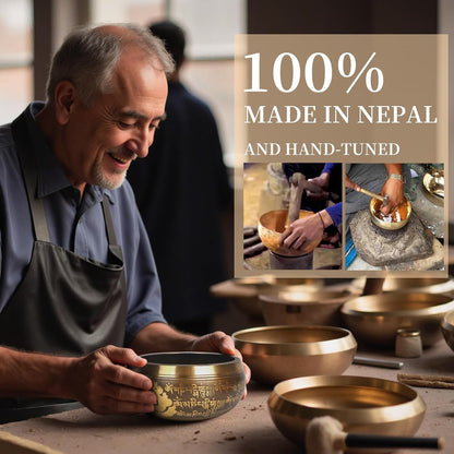 HandMade Meditation Singing Bowl: Tibetan Sound Bowl Set with Pure Tone, Sound Bath Bowl with Cushion, Mallet, Carry Bag, Spiritual Gift for Chakra Clearing, Yoga, Prayer, Relaxation (5 Inch)