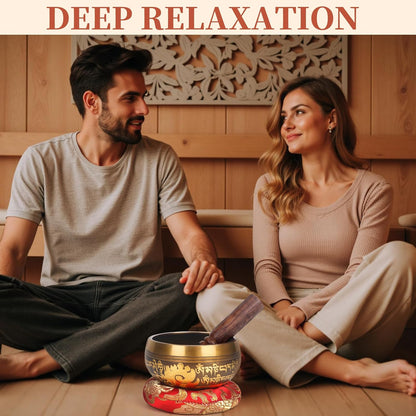 HandMade Meditation Singing Bowl: Tibetan Sound Bowl Set with Pure Tone, Sound Bath Bowl with Cushion, Mallet, Carry Bag, Spiritual Gift for Chakra Clearing, Yoga, Prayer, Relaxation (5 Inch)