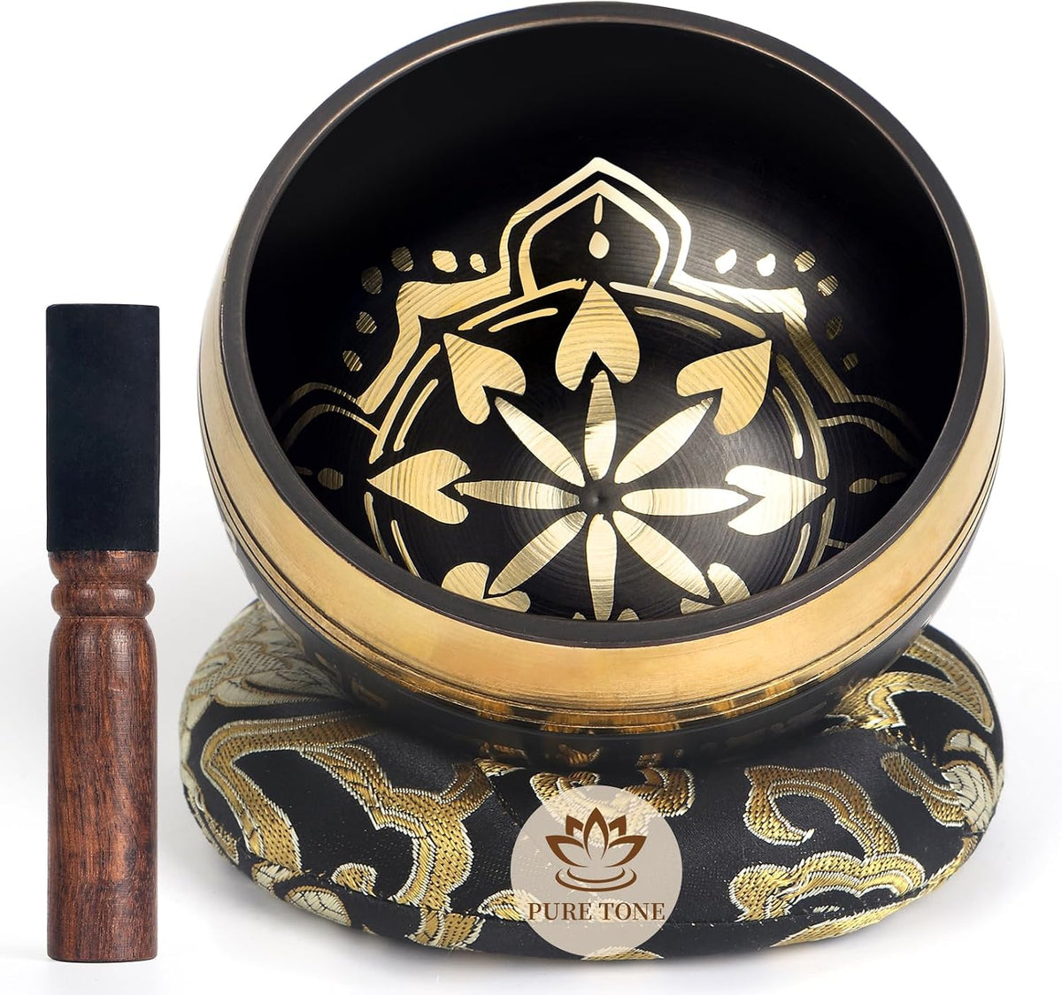 HandMade Meditation Singing Bowl: Tibetan Sound Bowl Set with Pure Tone, Sound Bath Bowl with Cushion, Mallet, Carry Bag, Spiritual Gift for Chakra Clearing, Yoga, Prayer, Relaxation (5 Inch)