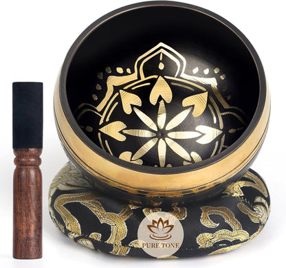 HandMade Meditation Singing Bowl: Tibetan Sound Bowl Set with Pure Tone, Sound Bath Bowl with Cushion, Mallet, Carry Bag, Spiritual Gift for Chakra Clearing, Yoga, Prayer, Relaxation (5 Inch)