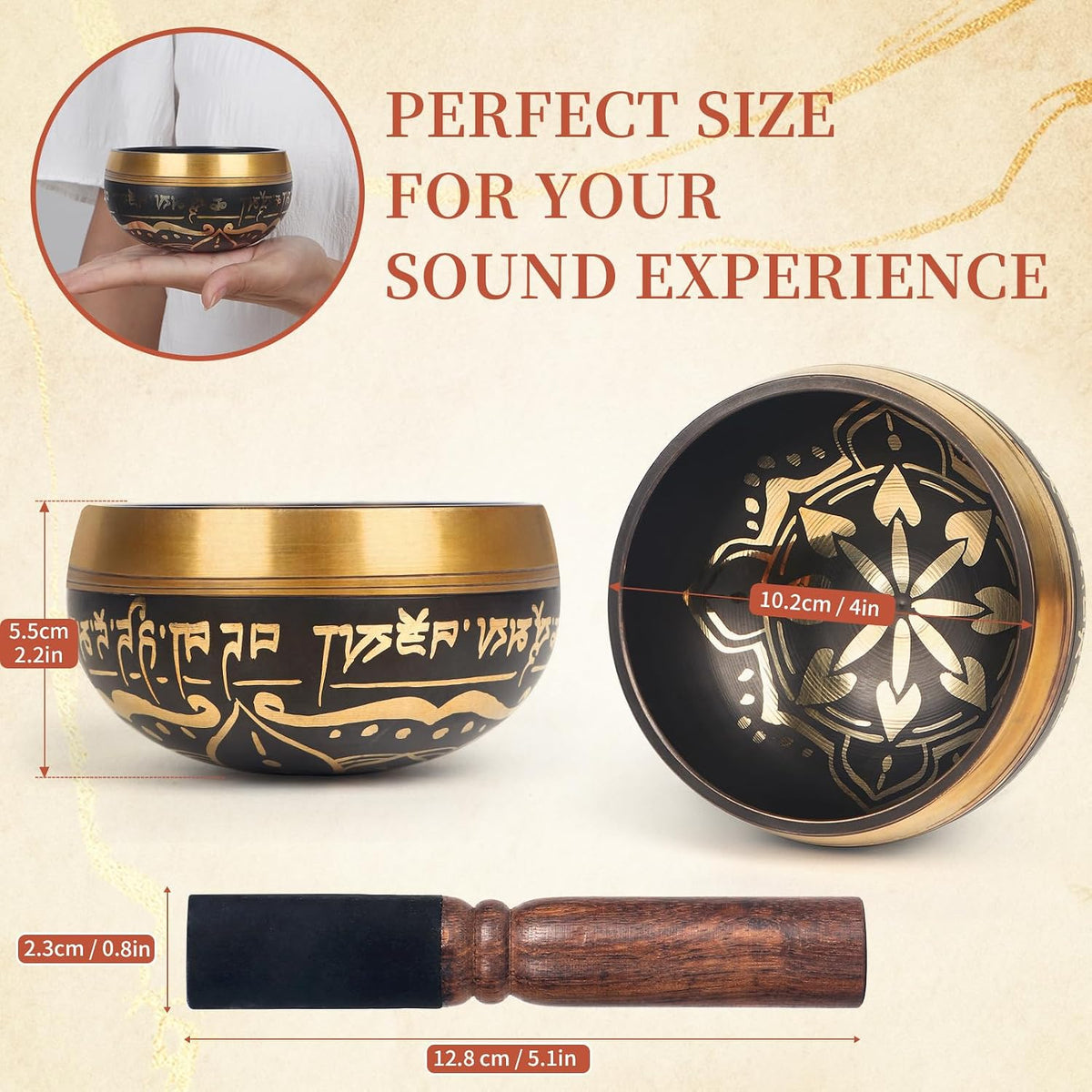 HandMade Meditation Singing Bowl: Tibetan Sound Bowl Set with Pure Tone, Sound Bath Bowl with Cushion, Mallet, Carry Bag, Spiritual Gift for Chakra Clearing, Yoga, Prayer, Relaxation (5 Inch)