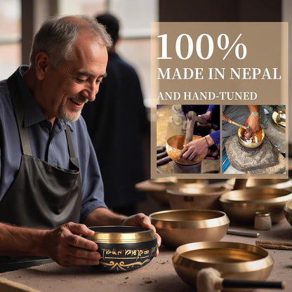 HandMade Meditation Singing Bowl: Tibetan Sound Bowl Set with Pure Tone, Sound Bath Bowl with Cushion, Mallet, Carry Bag, Spiritual Gift for Chakra Clearing, Yoga, Prayer, Relaxation (5 Inch)
