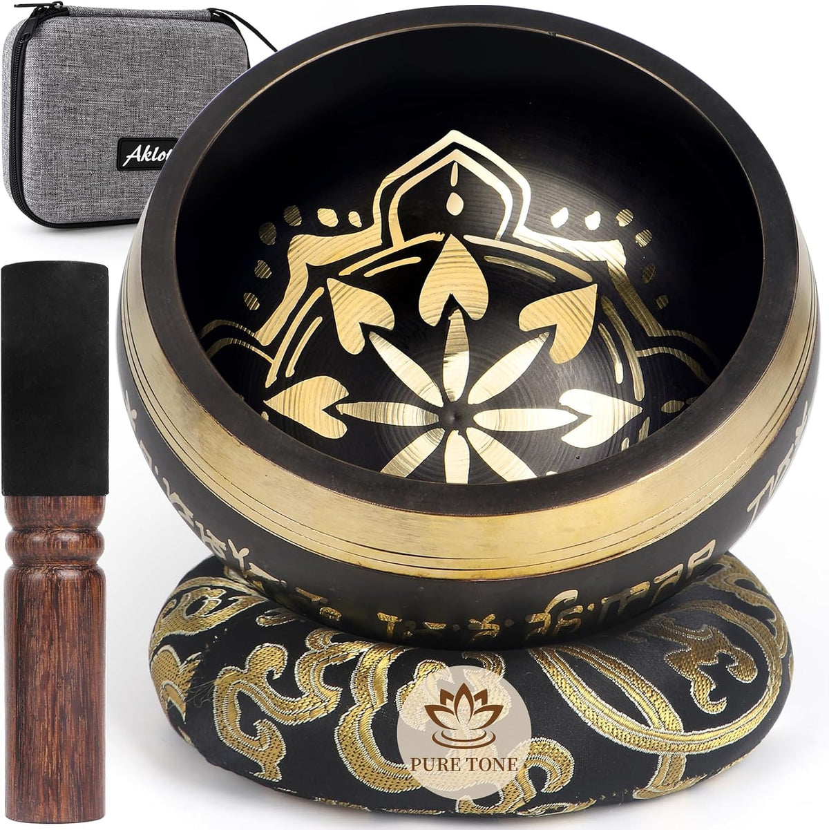 HandMade Meditation Singing Bowl: Tibetan Sound Bowl Set with Pure Tone, Sound Bath Bowl with Cushion, Mallet, Carry Bag, Spiritual Gift for Chakra Clearing, Yoga, Prayer, Relaxation (5 Inch)