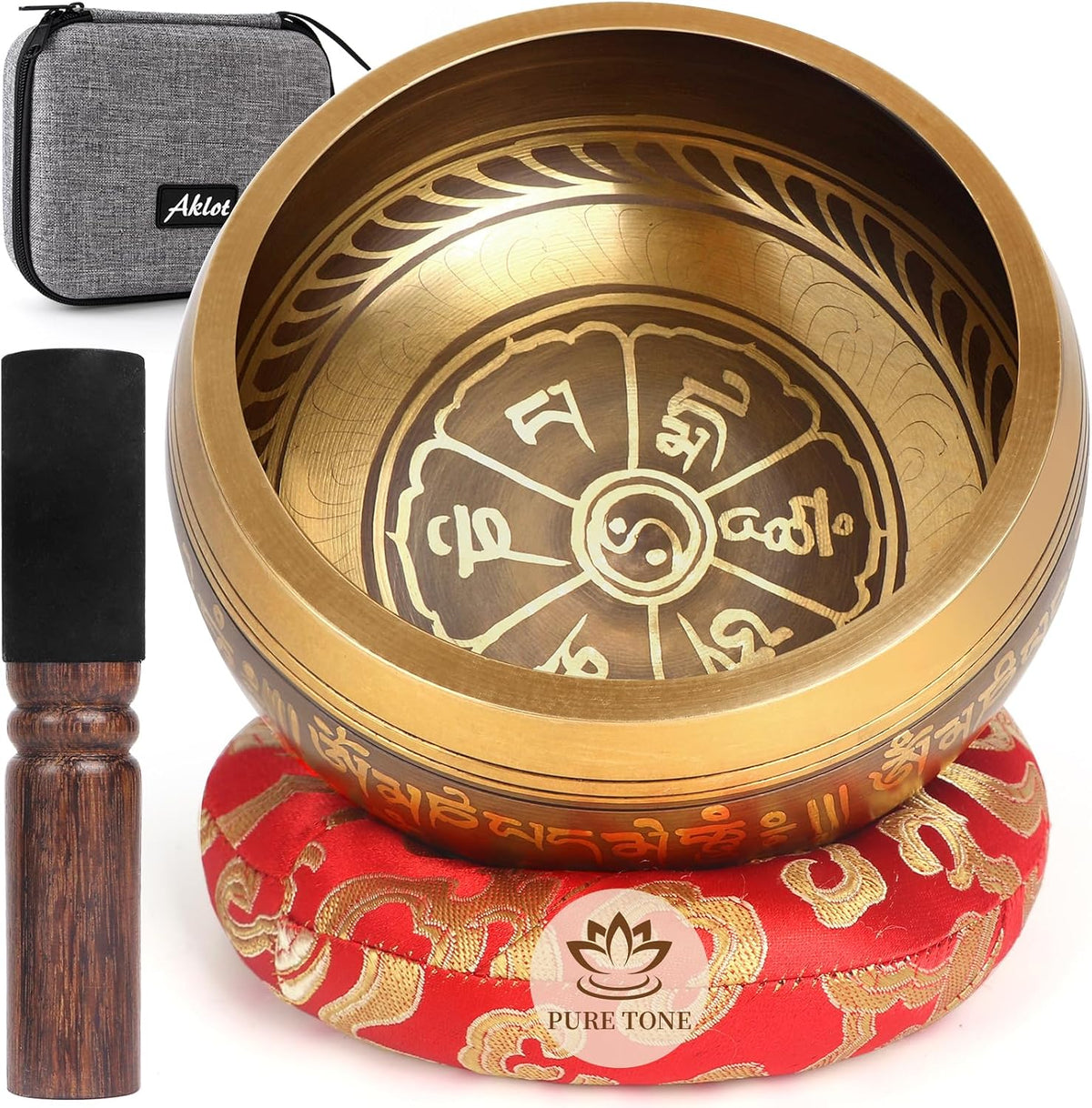 HandMade Meditation Singing Bowl: Tibetan Sound Bowl Set with Pure Tone, Sound Bath Bowl with Cushion, Mallet, Carry Bag, Spiritual Gift for Chakra Clearing, Yoga, Prayer, Relaxation (5 Inch)