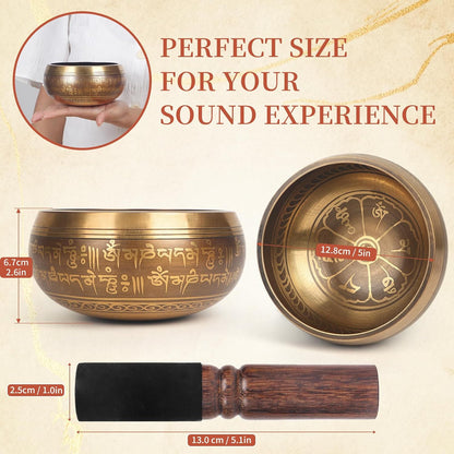 HandMade Meditation Singing Bowl: Tibetan Sound Bowl Set with Pure Tone, Sound Bath Bowl with Cushion, Mallet, Carry Bag, Spiritual Gift for Chakra Clearing, Yoga, Prayer, Relaxation (5 Inch)