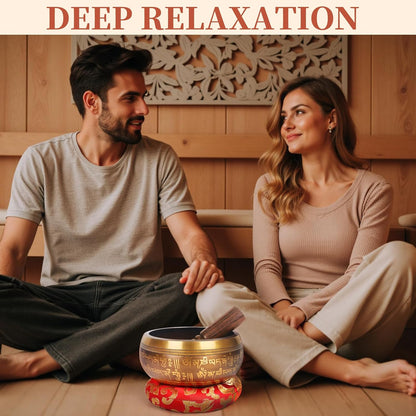 HandMade Meditation Singing Bowl: Tibetan Sound Bowl Set with Pure Tone, Sound Bath Bowl with Cushion, Mallet, Carry Bag, Spiritual Gift for Chakra Clearing, Yoga, Prayer, Relaxation (5 Inch)