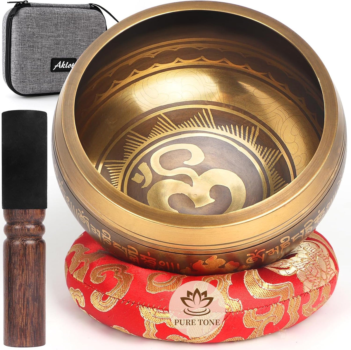 HandMade Meditation Singing Bowl: Tibetan Sound Bowl Set with Pure Tone, Sound Bath Bowl with Cushion, Mallet, Carry Bag, Spiritual Gift for Chakra Clearing, Yoga, Prayer, Relaxation (5 Inch)