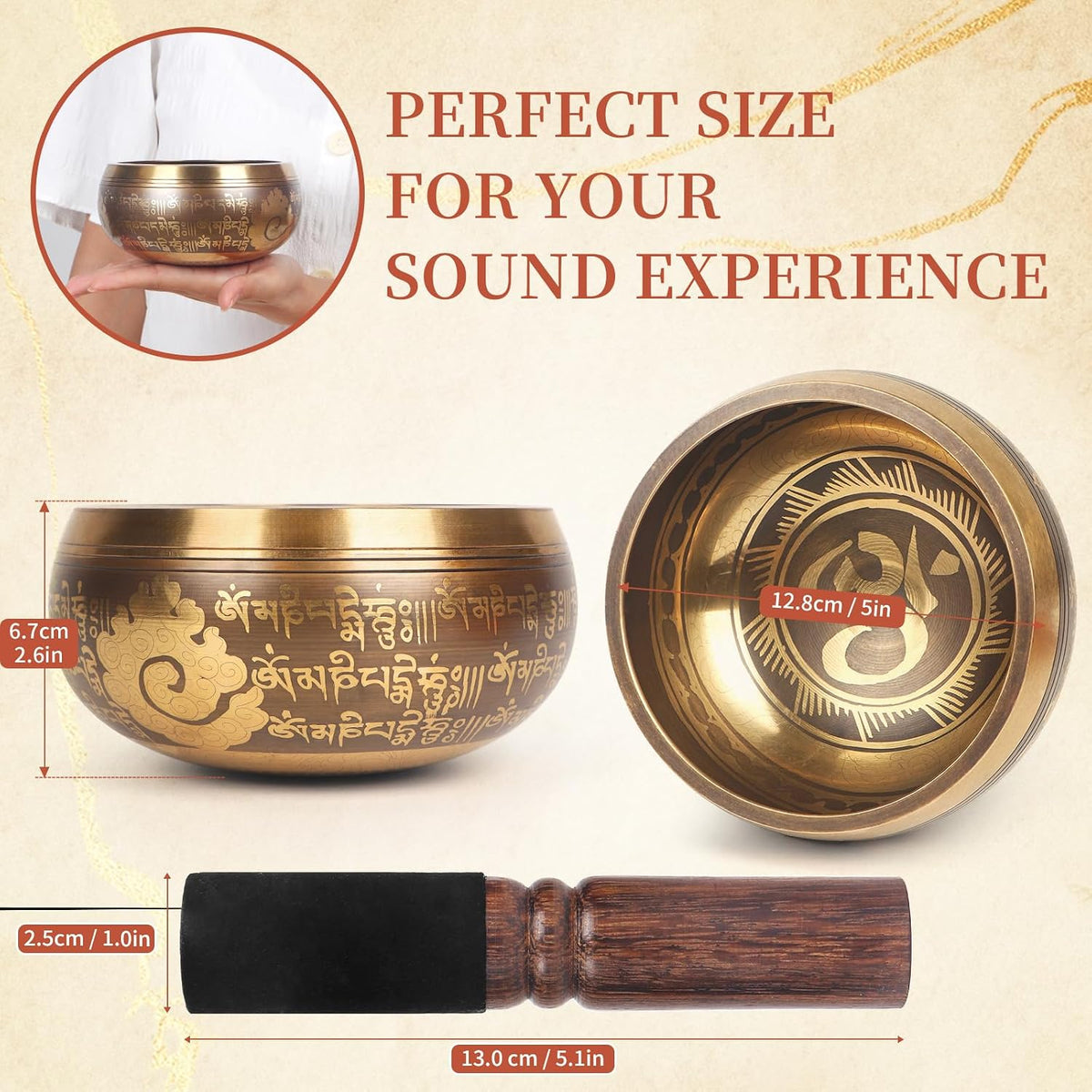 HandMade Meditation Singing Bowl: Tibetan Sound Bowl Set with Pure Tone, Sound Bath Bowl with Cushion, Mallet, Carry Bag, Spiritual Gift for Chakra Clearing, Yoga, Prayer, Relaxation (5 Inch)