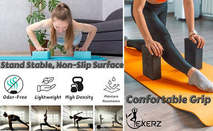 Yoga Blocks 2 pack, Gym Blocks, Exercise Workout Fitness Bricks, Pilates Stretch Handstand Non-Slip
