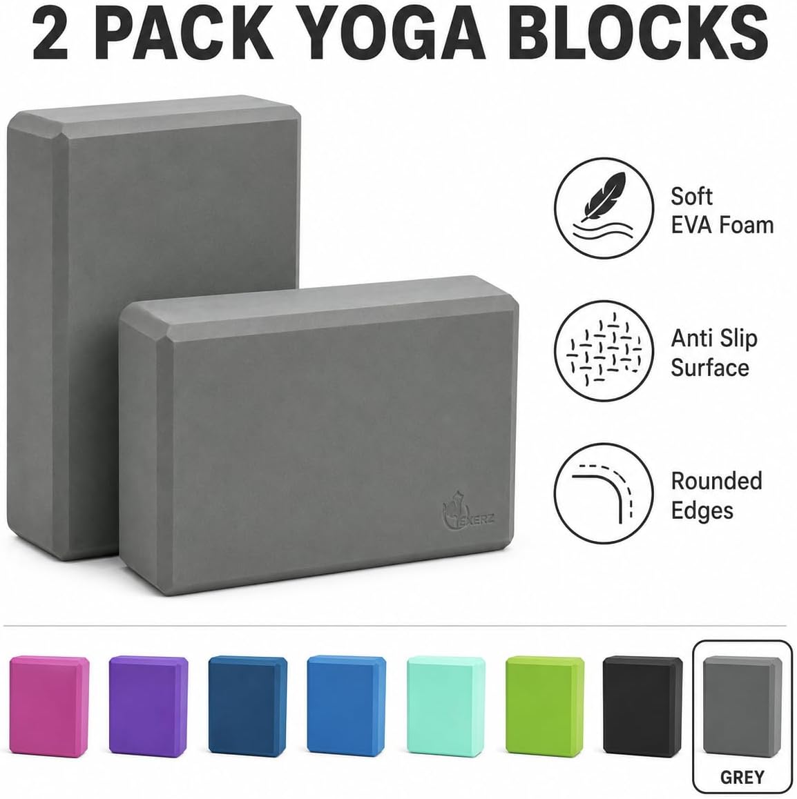 Yoga Blocks 2 pack, Gym Blocks, Exercise Workout Fitness Bricks, Pilates Stretch Handstand Non-Slip