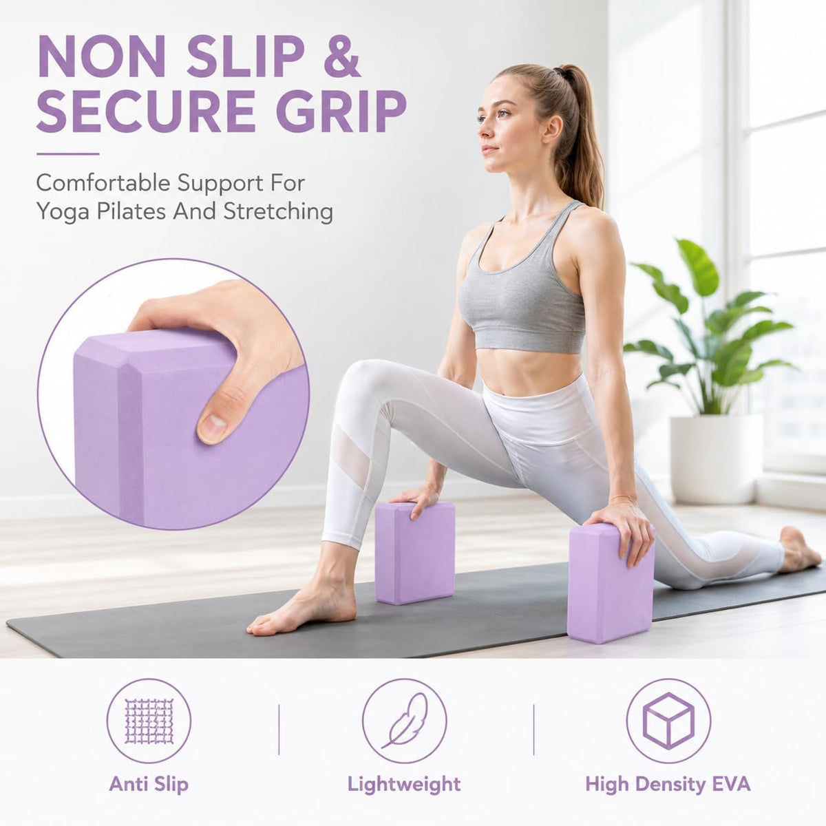 Yoga Blocks 2 pack, Gym Blocks, Exercise Workout Fitness Bricks, Pilates Stretch Handstand Non-Slip