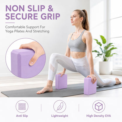 Yoga Blocks 2 pack, Gym Blocks, Exercise Workout Fitness Bricks, Pilates Stretch Handstand Non-Slip