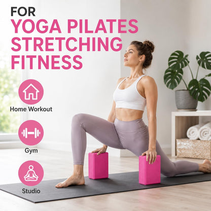 Yoga Blocks 2 pack, Gym Blocks, Exercise Workout Fitness Bricks, Pilates Stretch Handstand Non-Slip