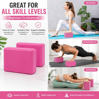 Yoga Blocks 2 pack, Gym Blocks, Exercise Workout Fitness Bricks, Pilates Stretch Handstand Non-Slip