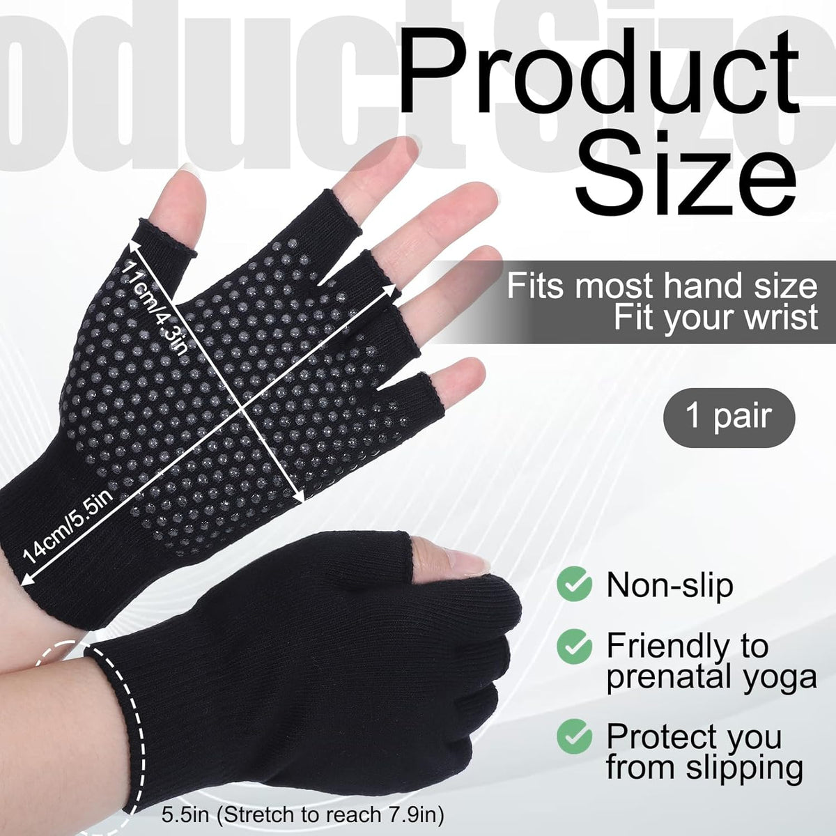 Fingerless Workout Pilates Gloves for Men and Women, Non-Slip Grip Fitness Gym Gloves Breathable Half Finger Exercise Glove for Yoga, Pilates, Cycling