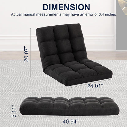 Folding Floor Chair with Back Support, Adjust Lay Flat Recliner Oversized Lounge Wide Lazy Boy Gaming Ergonomic Single Sofa Seat for Living Room Bedroom(Black)