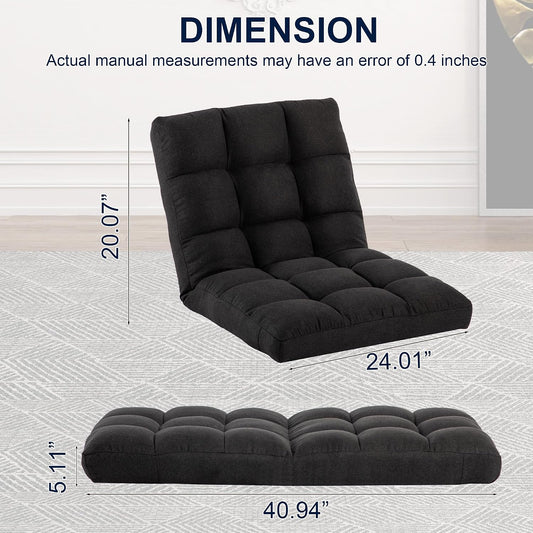 Folding Floor Chair with Back Support, Adjust Lay Flat Recliner Oversized Lounge Wide Lazy Boy Gaming Ergonomic Single Sofa Seat for Living Room Bedroom(Black)