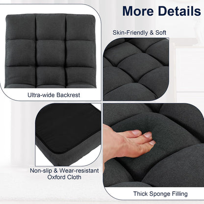Folding Floor Chair with Back Support, Adjust Lay Flat Recliner Oversized Lounge Wide Lazy Boy Gaming Ergonomic Single Sofa Seat for Living Room Bedroom(Black)