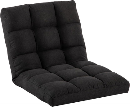 Folding Floor Chair with Back Support, Adjust Lay Flat Recliner Oversized Lounge Wide Lazy Boy Gaming Ergonomic Single Sofa Seat for Living Room Bedroom(Black)