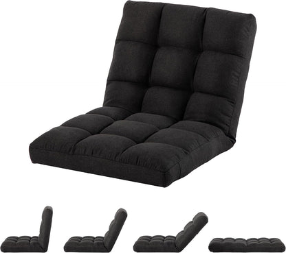 Folding Floor Chair with Back Support, Adjust Lay Flat Recliner Oversized Lounge Wide Lazy Boy Gaming Ergonomic Single Sofa Seat for Living Room Bedroom(Black)