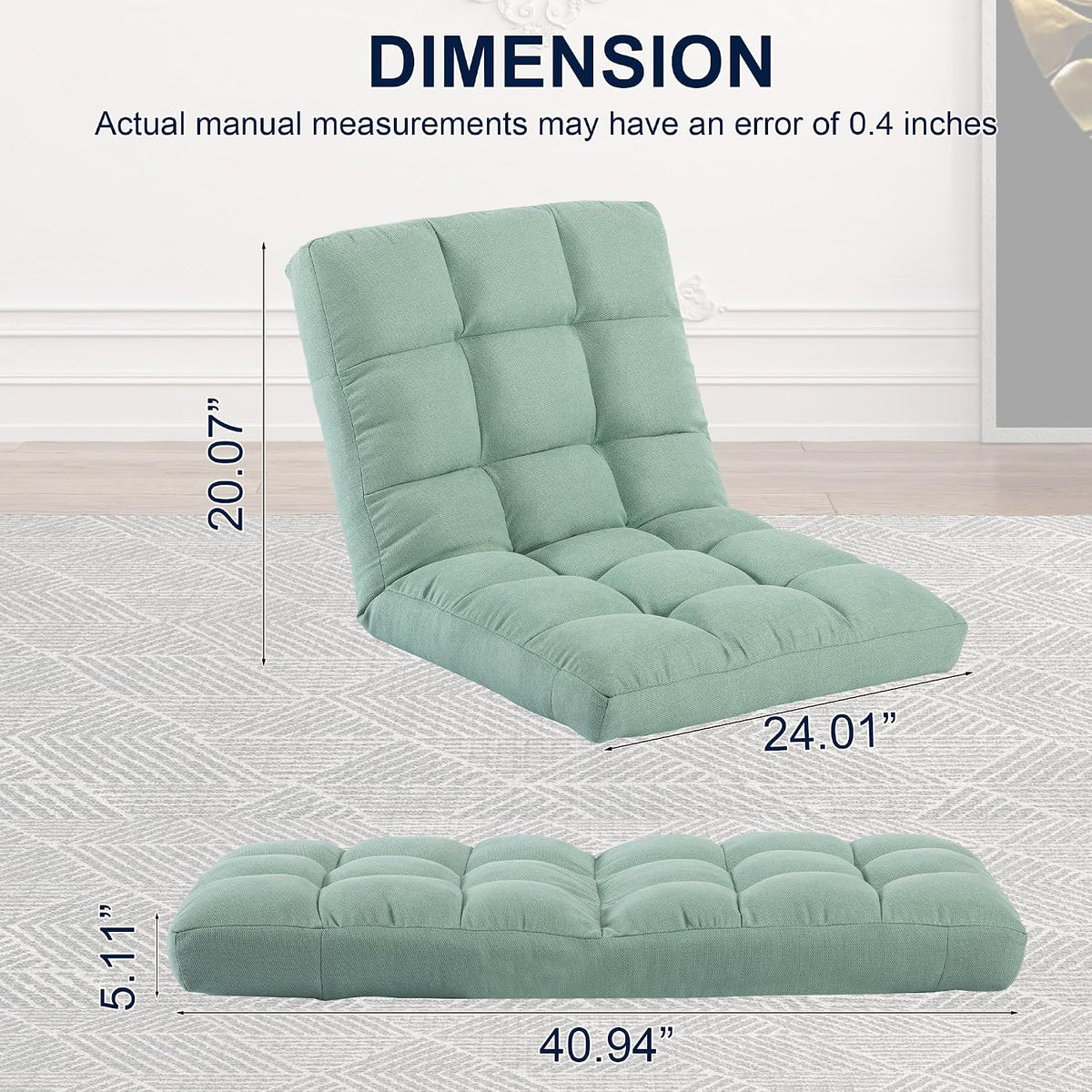 Folding Floor Chair with Back Support, Adjust Lay Flat Recliner Oversized Lounge Wide Lazy Boy Gaming Ergonomic Single Sofa Seat for Living Room Bedroom(Black)