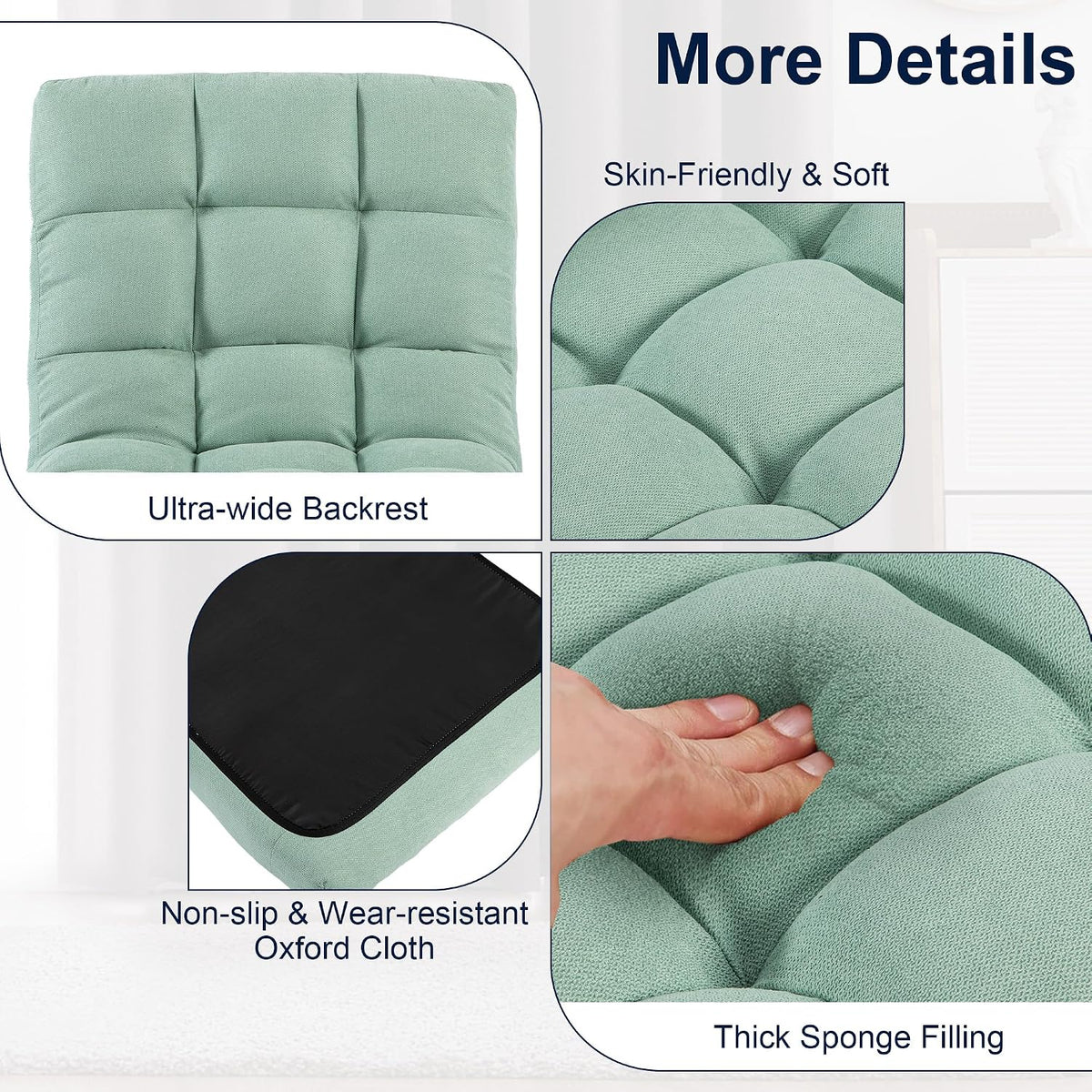 Folding Floor Chair with Back Support, Adjust Lay Flat Recliner Oversized Lounge Wide Lazy Boy Gaming Ergonomic Single Sofa Seat for Living Room Bedroom(Black)