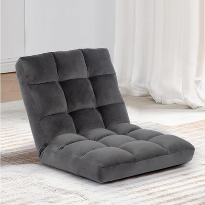 Folding Floor Chair with Back Support, Adjust Lay Flat Recliner Oversized Lounge Wide Lazy Boy Gaming Ergonomic Single Sofa Seat for Living Room Bedroom(Black)