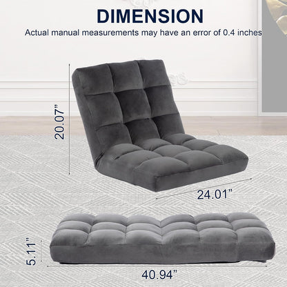 Folding Floor Chair with Back Support, Adjust Lay Flat Recliner Oversized Lounge Wide Lazy Boy Gaming Ergonomic Single Sofa Seat for Living Room Bedroom(Black)