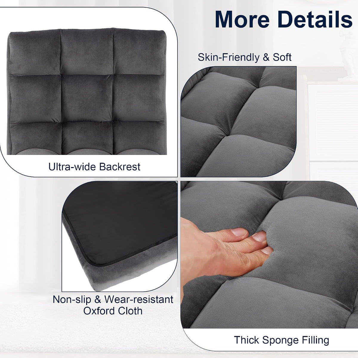 Folding Floor Chair with Back Support, Adjust Lay Flat Recliner Oversized Lounge Wide Lazy Boy Gaming Ergonomic Single Sofa Seat for Living Room Bedroom(Black)