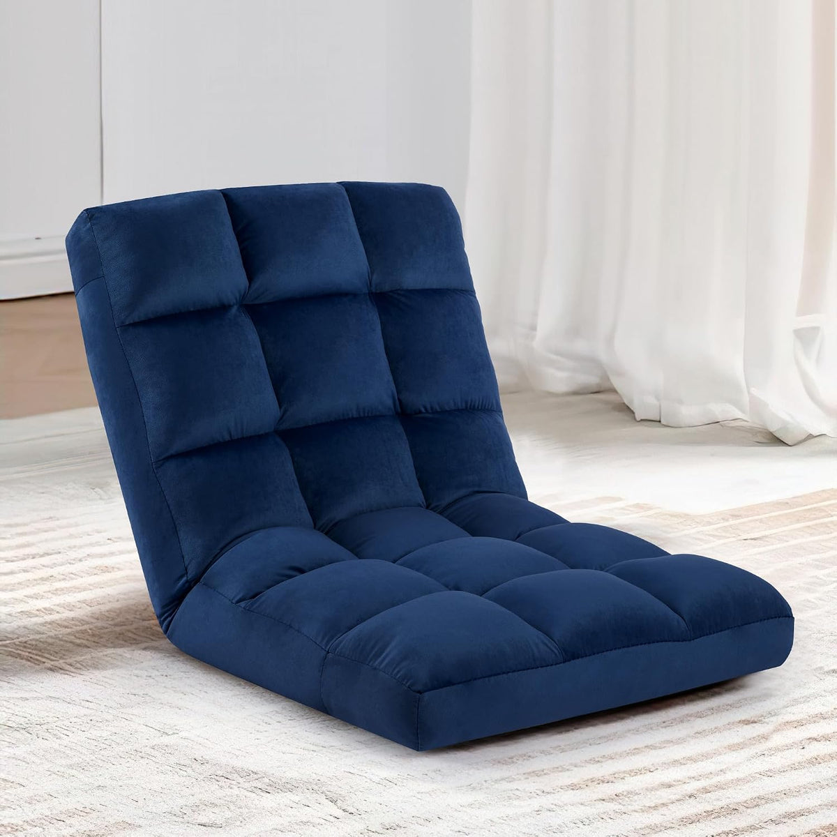 Folding Floor Chair with Back Support, Adjust Lay Flat Recliner Oversized Lounge Wide Lazy Boy Gaming Ergonomic Single Sofa Seat for Living Room Bedroom(Black)