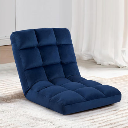 Folding Floor Chair with Back Support, Adjust Lay Flat Recliner Oversized Lounge Wide Lazy Boy Gaming Ergonomic Single Sofa Seat for Living Room Bedroom(Black)