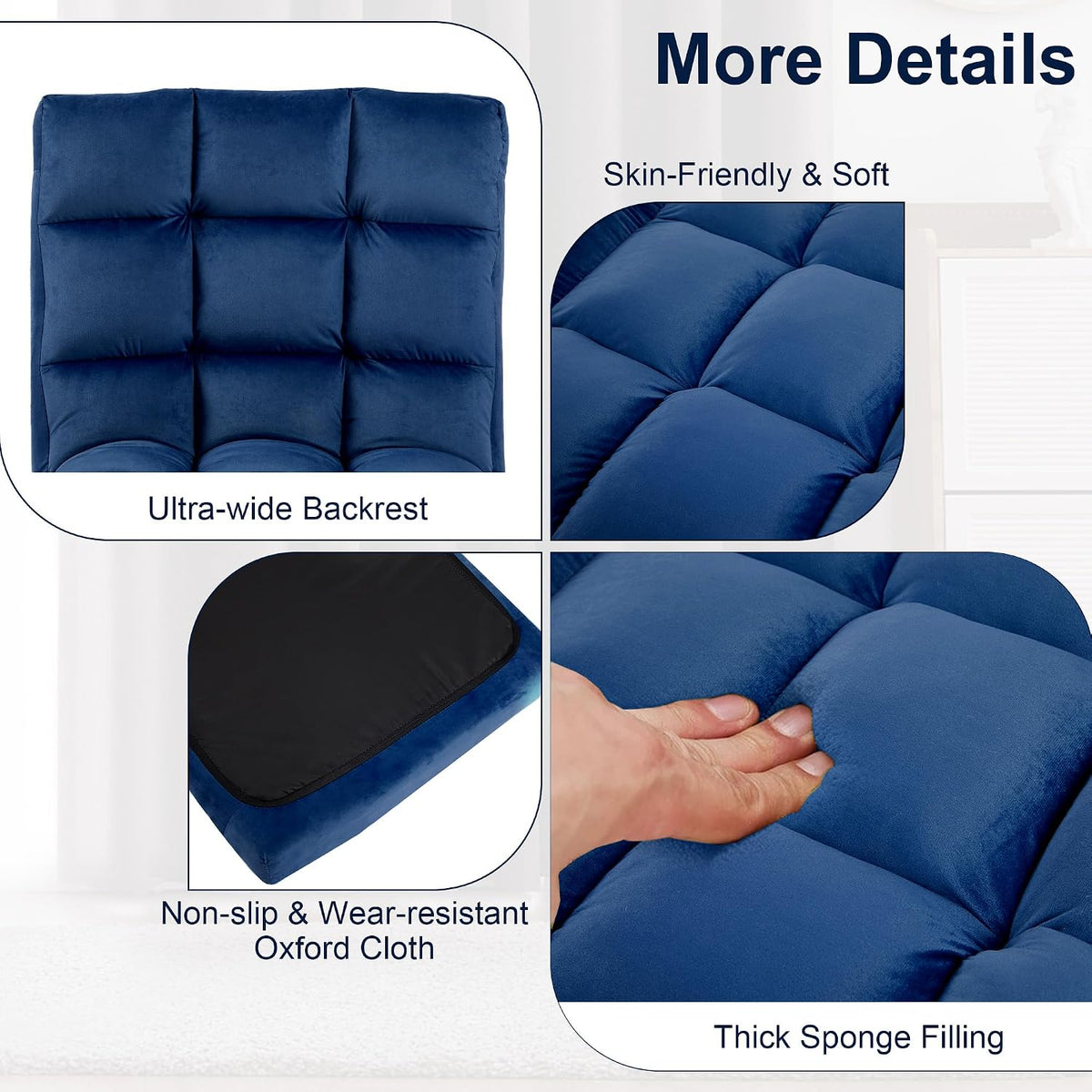 Folding Floor Chair with Back Support, Adjust Lay Flat Recliner Oversized Lounge Wide Lazy Boy Gaming Ergonomic Single Sofa Seat for Living Room Bedroom(Black)