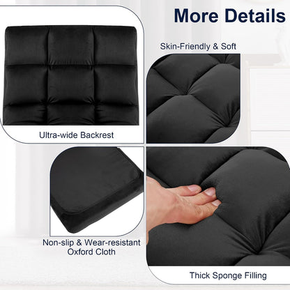 Folding Floor Chair with Back Support, Adjust Lay Flat Recliner Oversized Lounge Wide Lazy Boy Gaming Ergonomic Single Sofa Seat for Living Room Bedroom(Black)