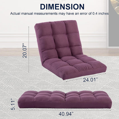 Folding Floor Chair with Back Support, Adjust Lay Flat Recliner Oversized Lounge Wide Lazy Boy Gaming Ergonomic Single Sofa Seat for Living Room Bedroom(Black)