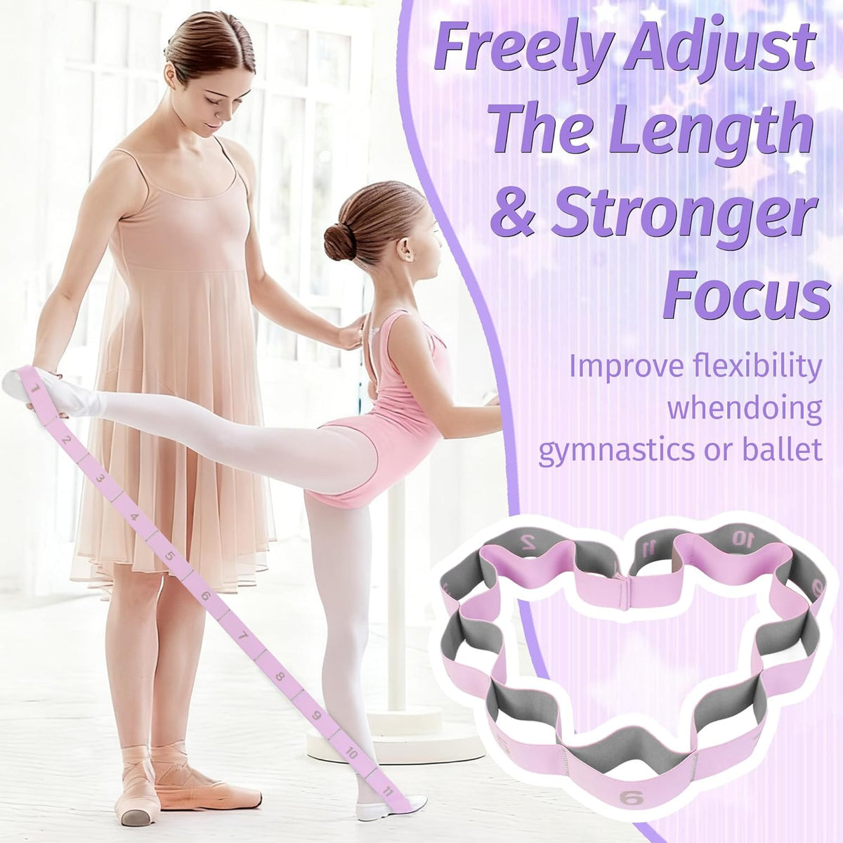 Stretching Strap with 11 Loops, Stretch Out Straps for Physical Therapy, Yoga, Pilates, Ballet, Versatile Stretch Out Strap for Flexibility, Dance & Home Workouts, Full Body Stretching