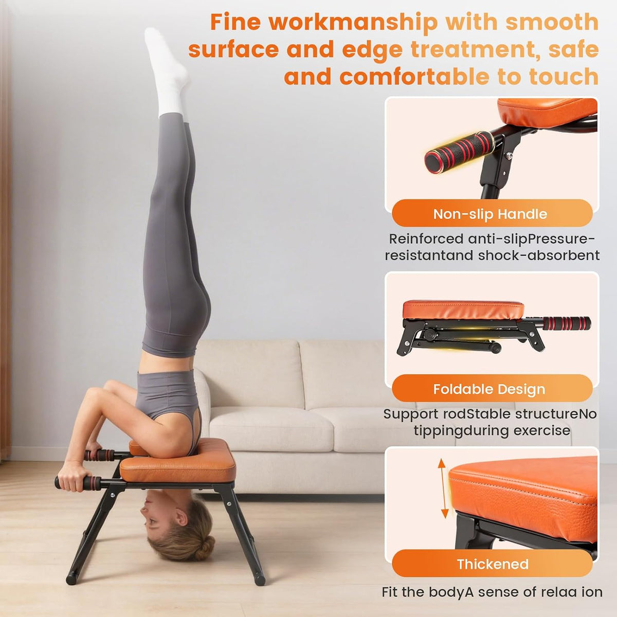 XUXQYoga Headstand Bench, Stand Yoga Chair for Balance Training, Core Strength Building, Upside Down Chair for Relaxation, Handstand Trainer Inversion Chair for Home Gym (Blue)
