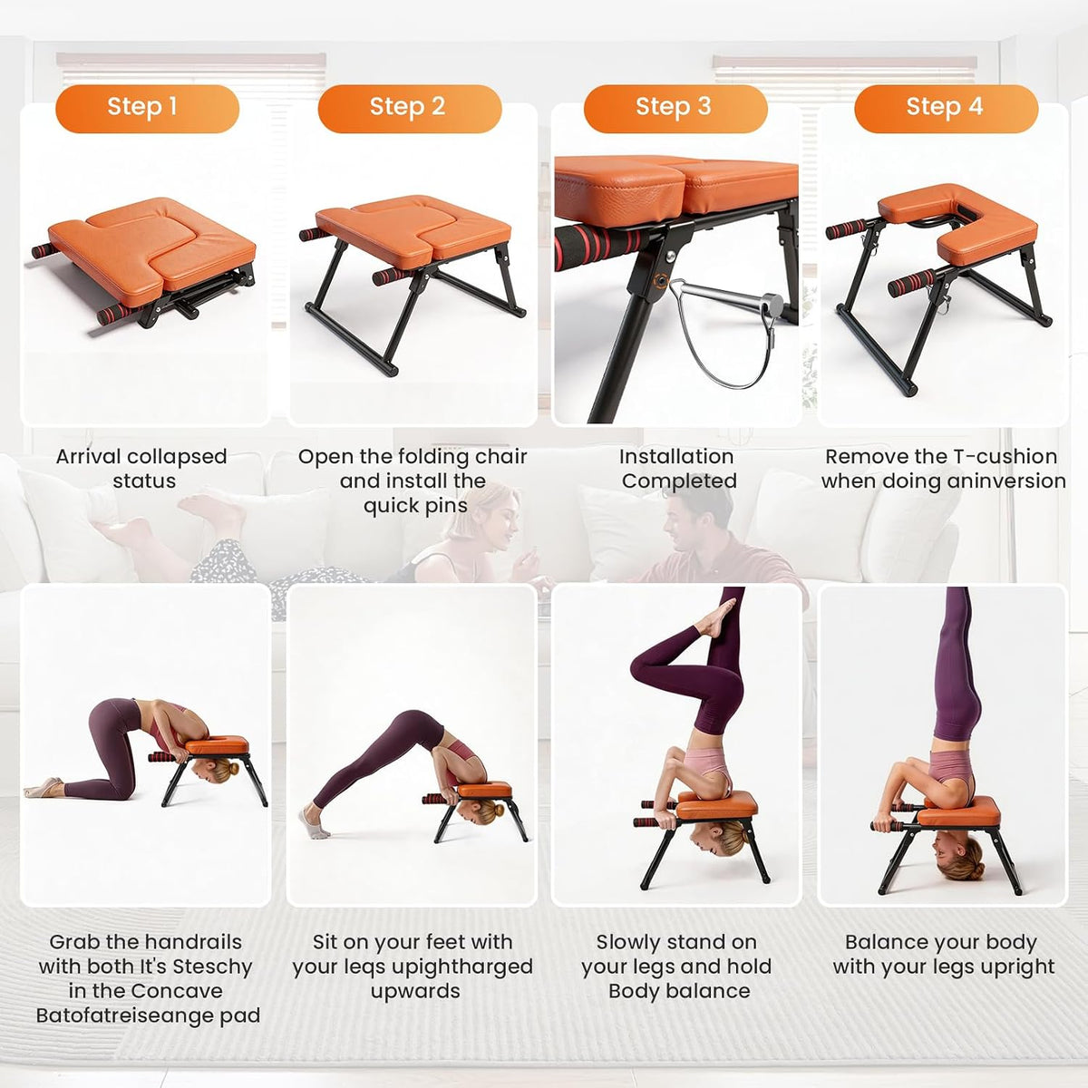 XUXQYoga Headstand Bench, Stand Yoga Chair for Balance Training, Core Strength Building, Upside Down Chair for Relaxation, Handstand Trainer Inversion Chair for Home Gym (Blue)
