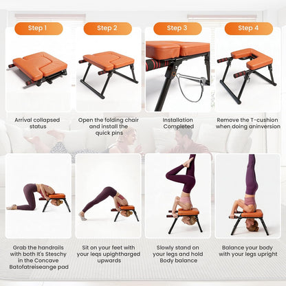 XUXQYoga Headstand Bench, Stand Yoga Chair for Balance Training, Core Strength Building, Upside Down Chair for Relaxation, Handstand Trainer Inversion Chair for Home Gym (Blue)