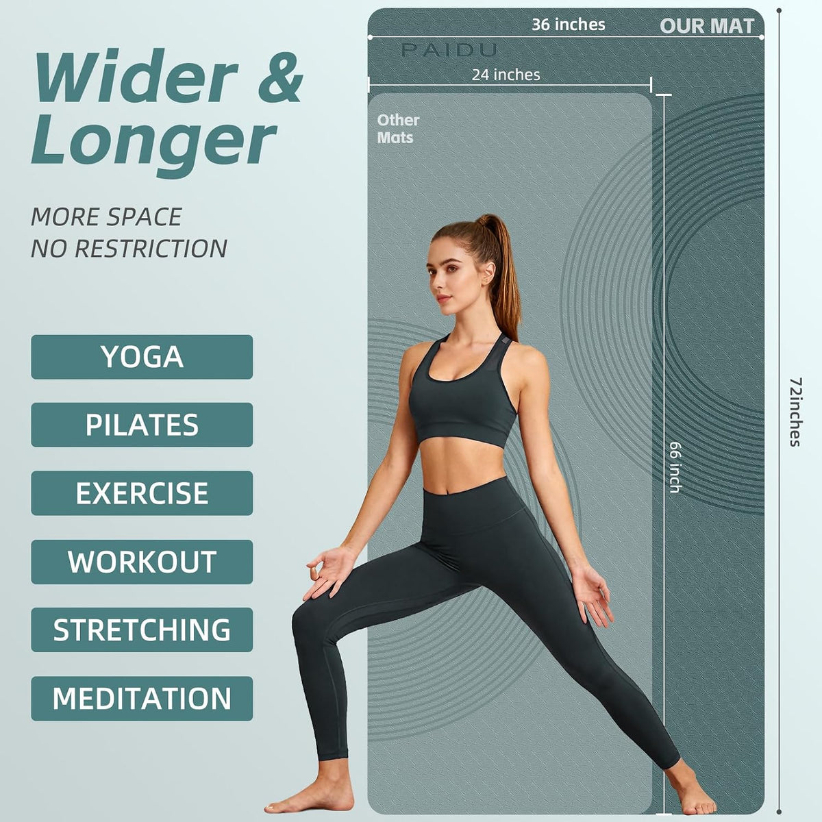 Extra Large Yoga Mat, 72"x36" 10MM Thick POE Non Slip Exercise Mat